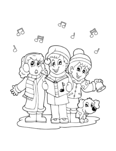 Christmas Children Singing Carols Winter Coloring Pages Pdf, Free Vectors File